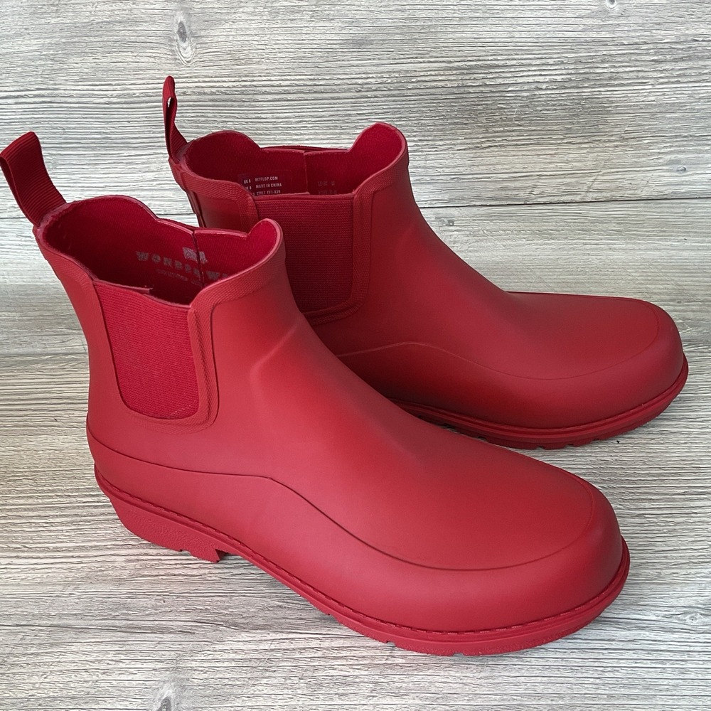 FitFlop Wonderwelly Chelsea Rain Boots Womens Size 8 Red Slip In Ff1-A39